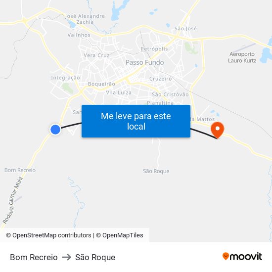 Bom Recreio to São Roque map