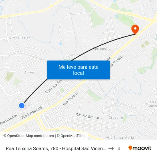 Rua Teixeira Soares, 780 - Hospital São Vicente De Paulo to Ideau map