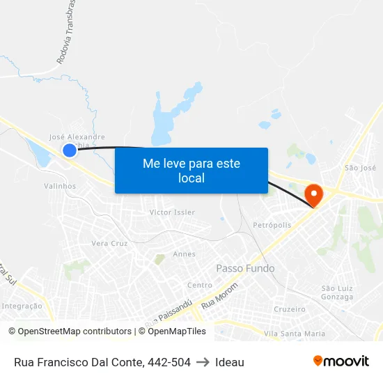 Rua Francisco Dal Conte, 442-504 to Ideau map