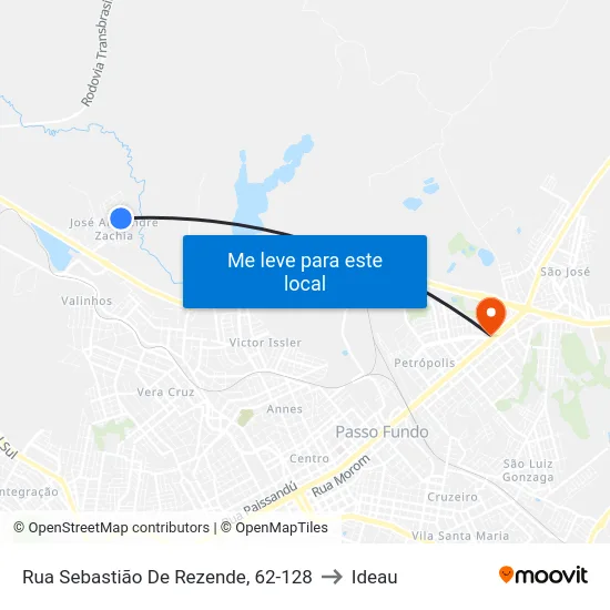Rua Sebastião De Rezende, 62-128 to Ideau map
