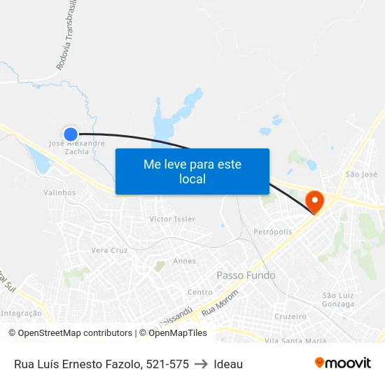 Rua Luís Ernesto Fazolo, 521-575 to Ideau map