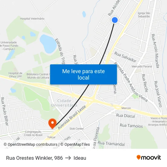 Rua Orestes Winkler, 986 to Ideau map