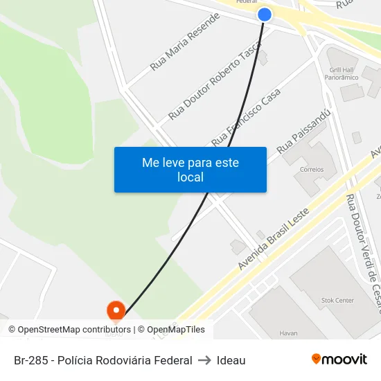 Br-285 - Polícia Rodoviária Federal to Ideau map