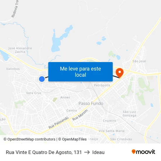 Rua Vinte E Quatro De Agosto, 131 to Ideau map