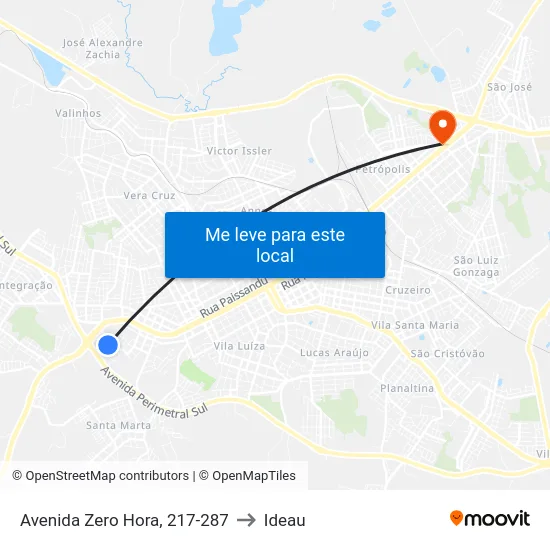 Avenida Zero Hora, 217-287 to Ideau map