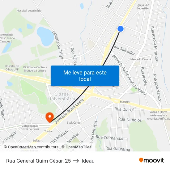 Rua General Quim César, 25 to Ideau map