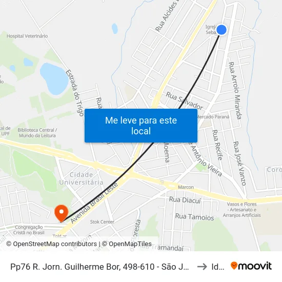 Pp76 R. Jorn. Guilherme Bor, 498-610 - São José(Mercado Paraná) to Ideau map
