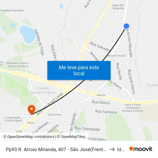Pp93 R. Arroio Miranda, 407 - São José(Frente Casa 407) to Ideau map