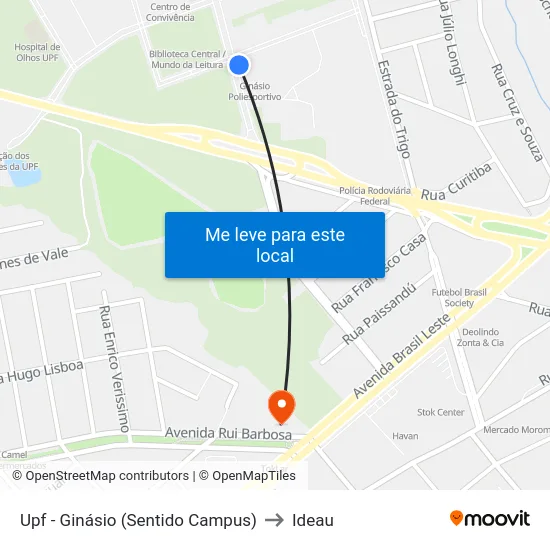 Upf - Ginásio (Sentido Campus) to Ideau map