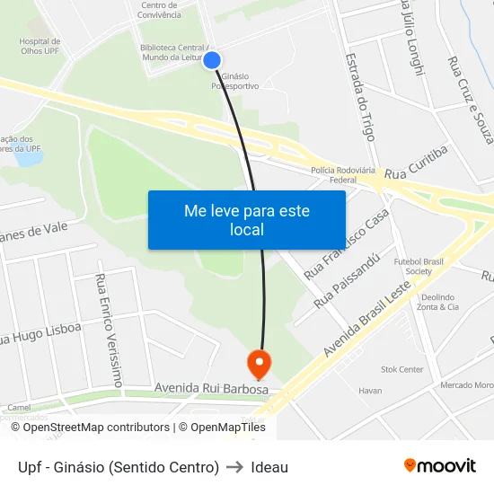 Upf - Ginásio (Sentido Centro) to Ideau map