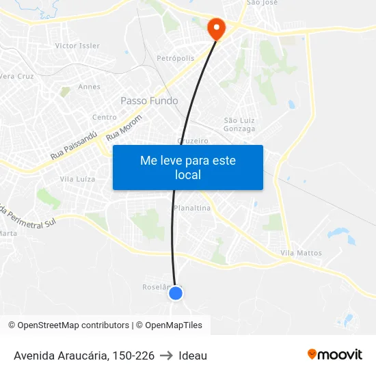 Avenida Araucária, 150-226 to Ideau map