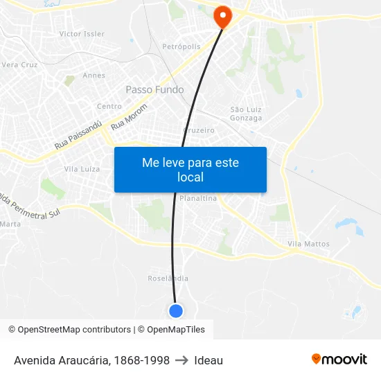 Avenida Araucária, 1868-1998 to Ideau map
