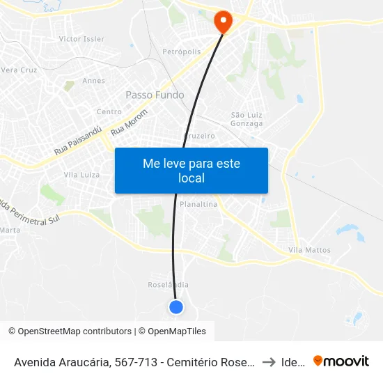 Avenida Araucária, 567-713 - Cemitério Roselândia to Ideau map