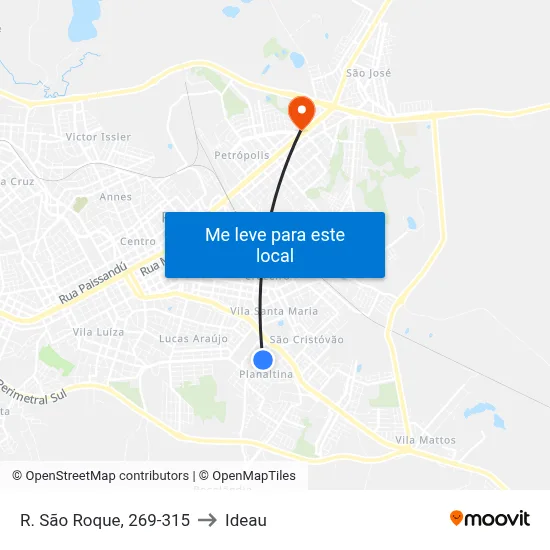 R. São Roque, 269-315 to Ideau map