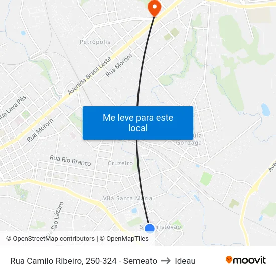 Rua Camilo Ribeiro, 250-324 - Semeato to Ideau map