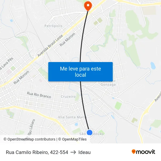 Rua Camilo Ribeiro, 422-554 to Ideau map