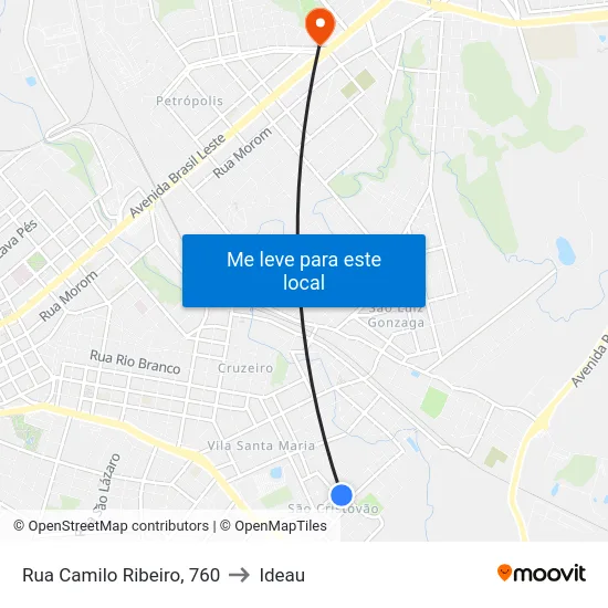 Rua Camilo Ribeiro, 760 to Ideau map