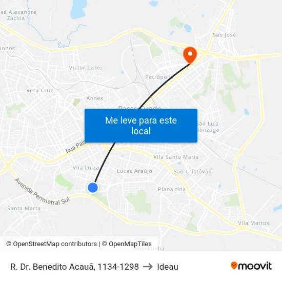 R. Dr. Benedito Acauã, 1134-1298 to Ideau map