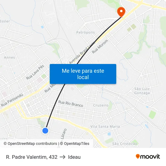 R. Padre Valentim, 432 to Ideau map