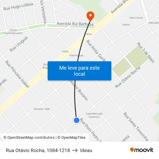 Rua Otávio Rocha, 1084-1218 to Ideau map