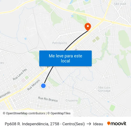 Pp608 R. Independência, 2758 - Centro(Sesi) to Ideau map