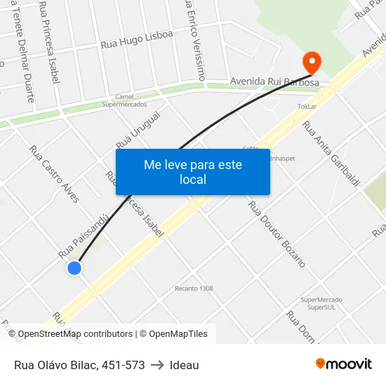 Rua Olávo Bilac, 451-573 to Ideau map