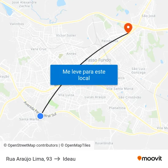 Rua Araújo Lima, 93 to Ideau map
