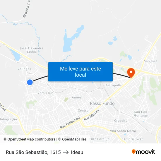 Rua São Sebastião, 1615 to Ideau map