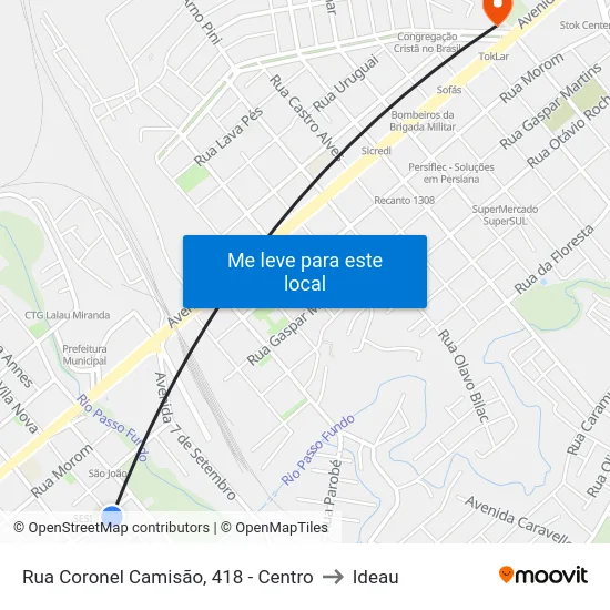 Rua Coronel Camisão, 418 - Centro to Ideau map