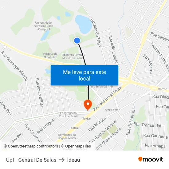 Upf - Central De Salas to Ideau map