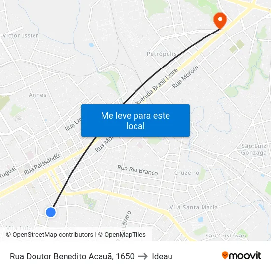 Rua Doutor Benedito Acauã, 1650 to Ideau map
