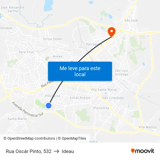 Rua Oscár Pinto, 532 to Ideau map