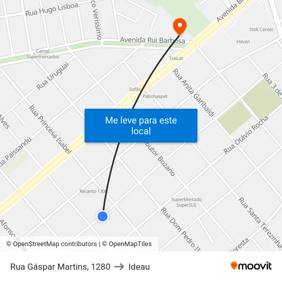 Rua Gáspar Martins, 1280 to Ideau map