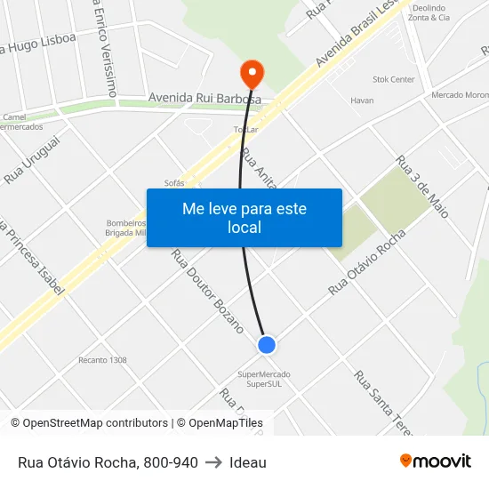 Rua Otávio Rocha, 800-940 to Ideau map