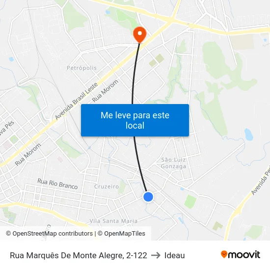 Rua Marquês De Monte Alegre, 2-122 to Ideau map