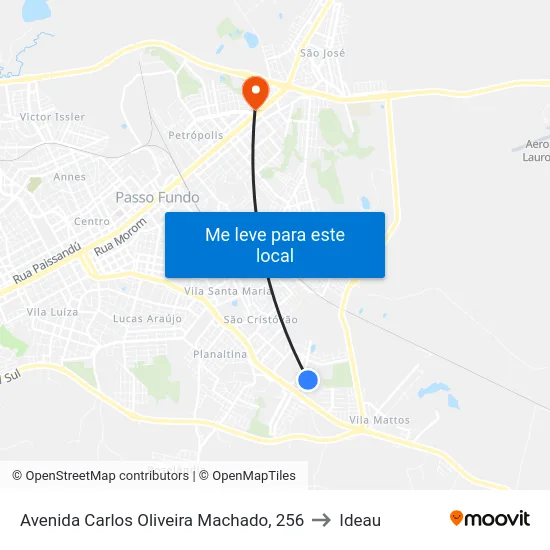 Avenida Carlos Oliveira Machado, 256 to Ideau map