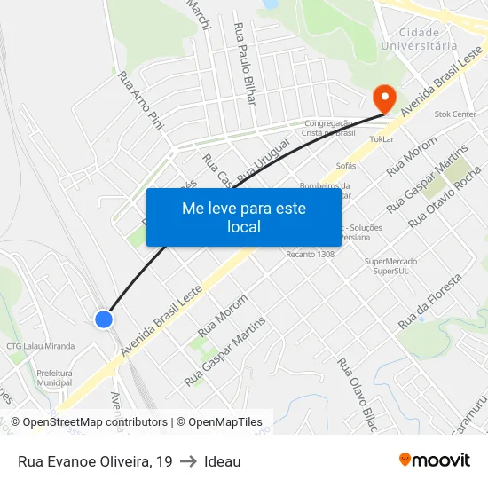 Rua Evanoe Oliveira, 19 to Ideau map