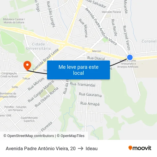 Avenida Padre Antônio Vieira, 20 to Ideau map