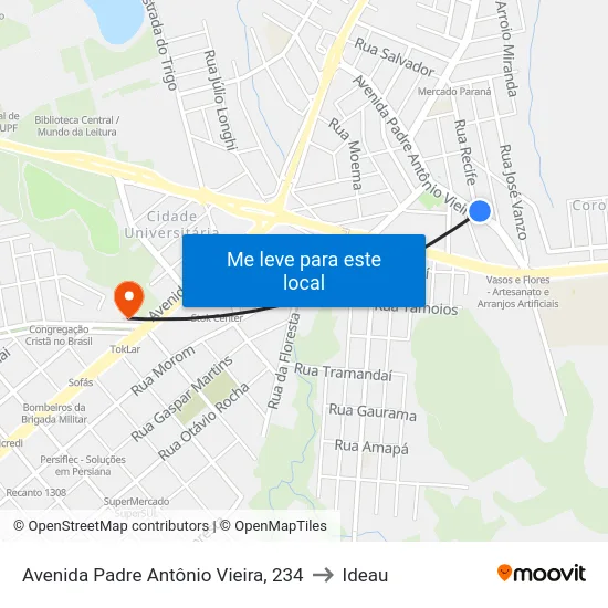 Avenida Padre Antônio Vieira, 234 to Ideau map