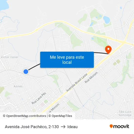 Avenida José Pachêco, 2-130 to Ideau map