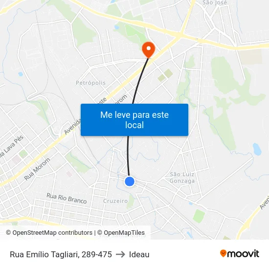 Rua Emílio Tagliari, 289-475 to Ideau map