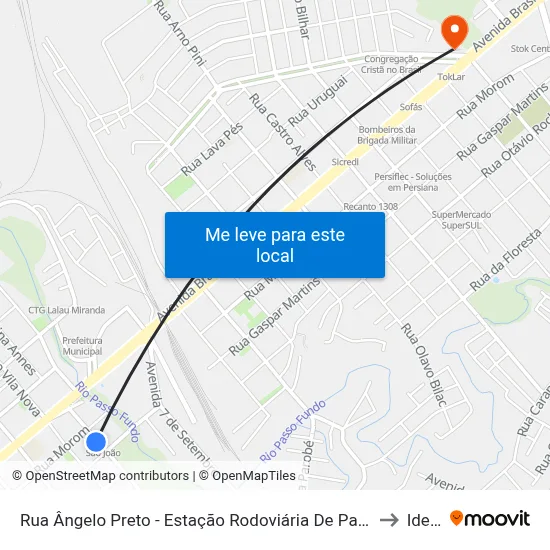 Rua Ângelo Preto - Estação Rodoviária De Passo Fundo to Ideau map