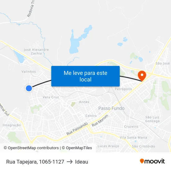 Rua Tapejara, 1065-1127 to Ideau map