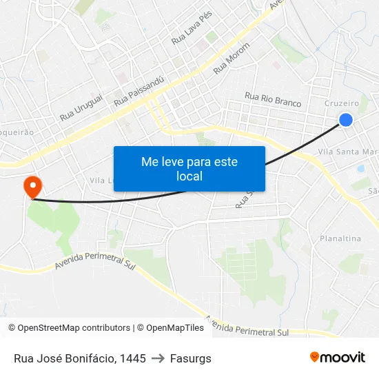 Rua José Bonifácio, 1445 to Fasurgs map