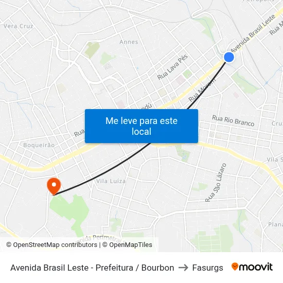 Avenida Brasil Leste - Prefeitura / Bourbon to Fasurgs map