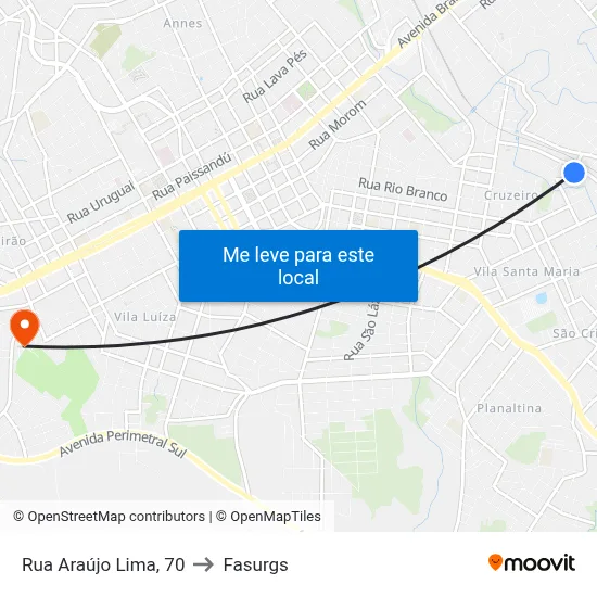Rua Araújo Lima, 70 to Fasurgs map