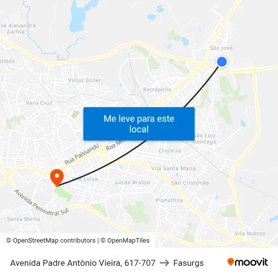 Avenida Padre Antônio Vieira, 617-707 to Fasurgs map