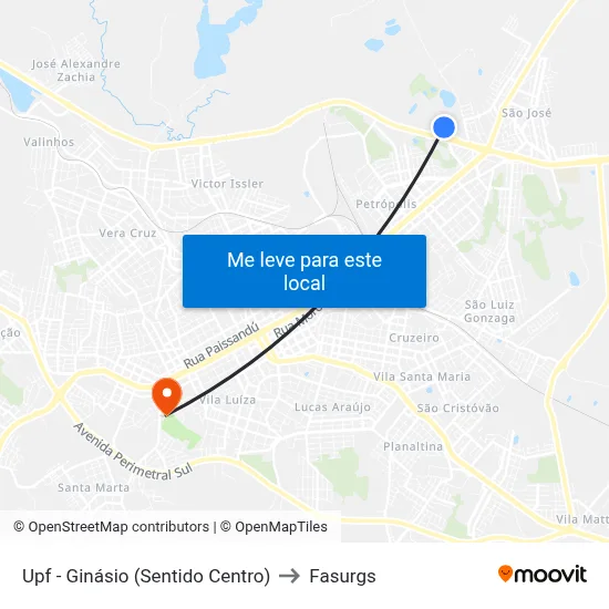 Upf - Ginásio (Sentido Centro) to Fasurgs map