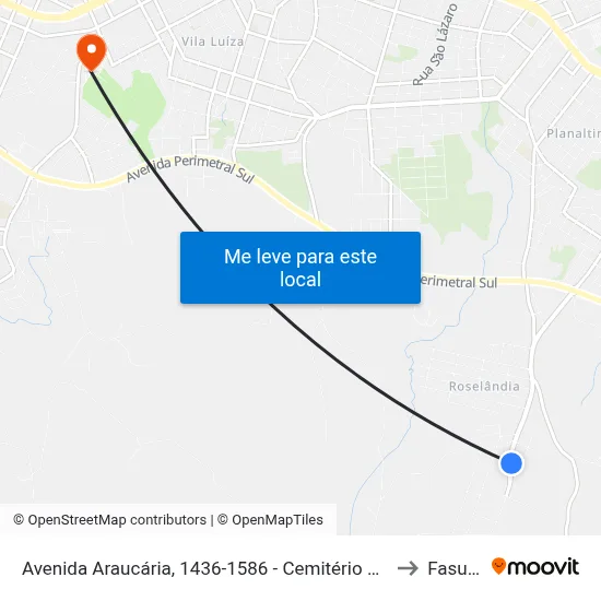 Avenida Araucária, 1436-1586 - Cemitério Roselândia to Fasurgs map
