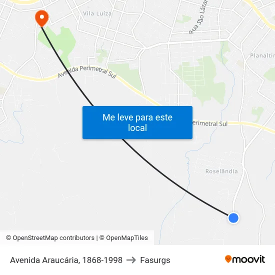 Avenida Araucária, 1868-1998 to Fasurgs map